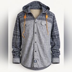 🔥 DJAB Men’s Hooded Button-Up Shirt – Tribal Pattern – 100% Cotton – Size L